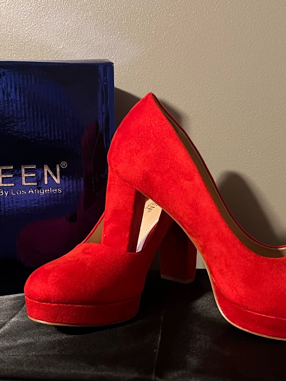 KAYLEEN By Los Angeles Red Suede Platform Pumps